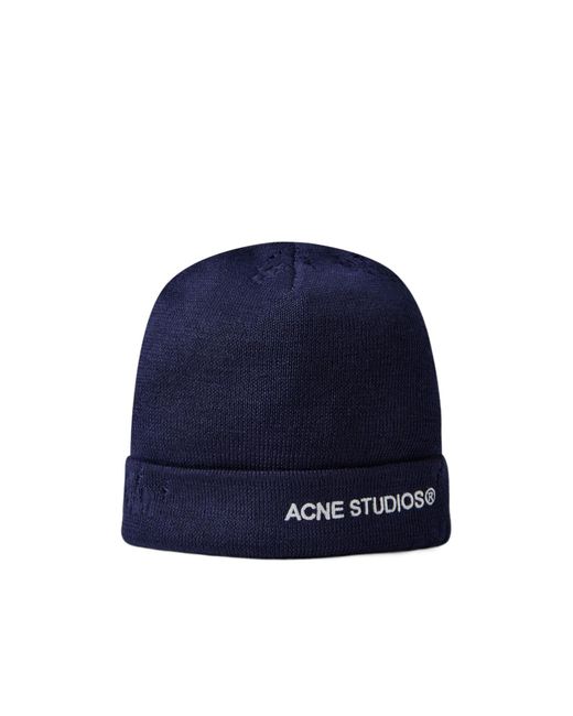 Acne Blue Logo Knitted Hat for men