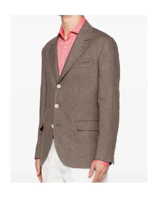 Brunello Cucinelli Brown Single-Breasted Tailored Blazer for men