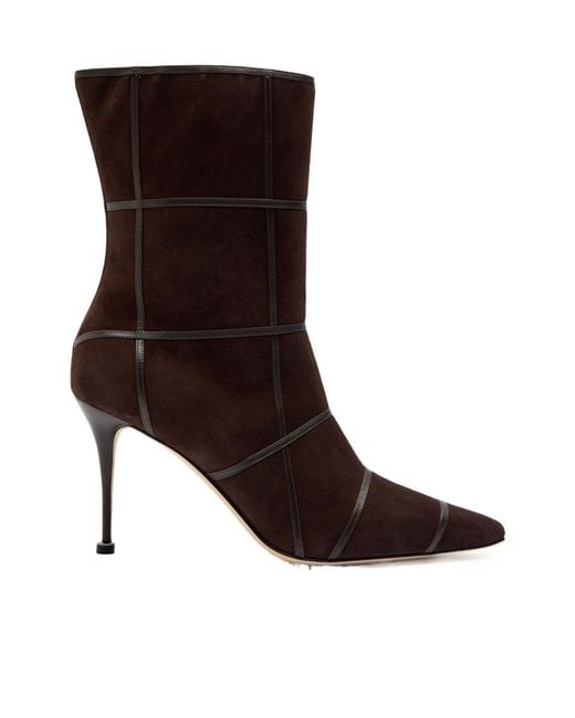 Manolo Blahnik Brown Trulonapla 90 Panelled Suede Mid-Calf Boots
