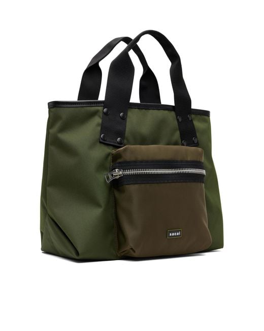 Sacai Green Pocket Medium Tote Bag for men