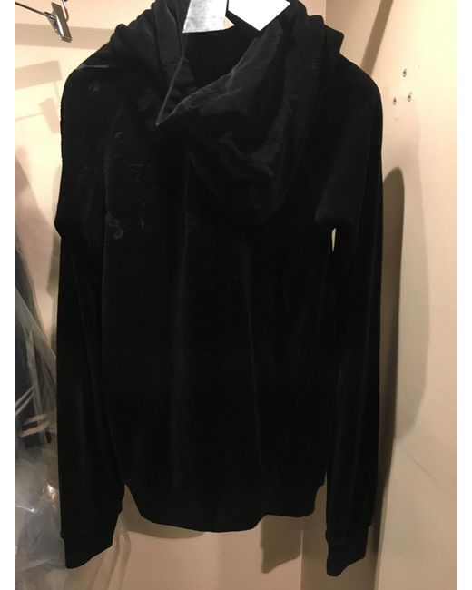 Saint Laurent Black Distressed Effect Drawstring Velvet Hoodie for men