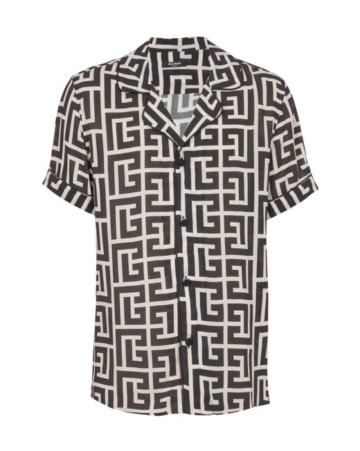 Balmain Black Monogrammed Printed Pyjama Shirt for men
