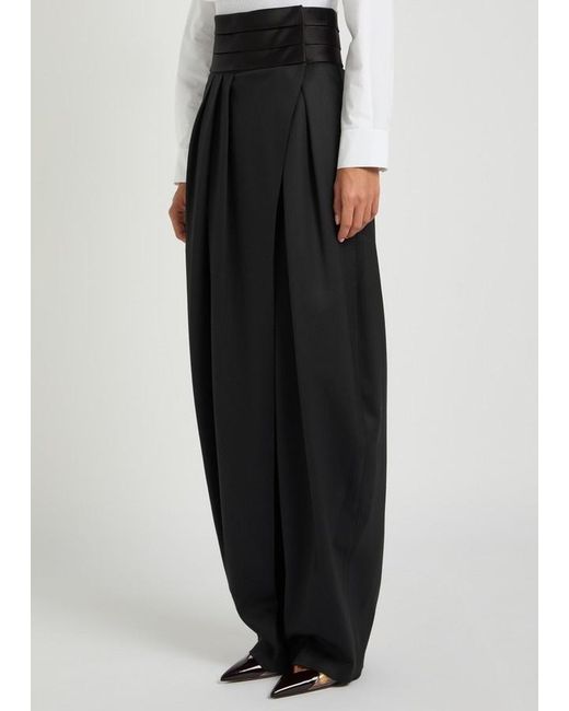Alaïa Black Barrel-Leg Silk And Stretch-Wool Trousers