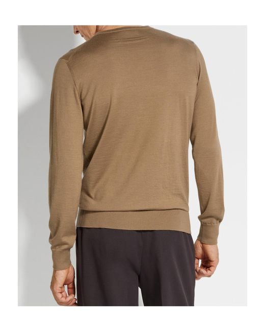 Zegna Brown Long Sleeved Crewneck Jumper for men