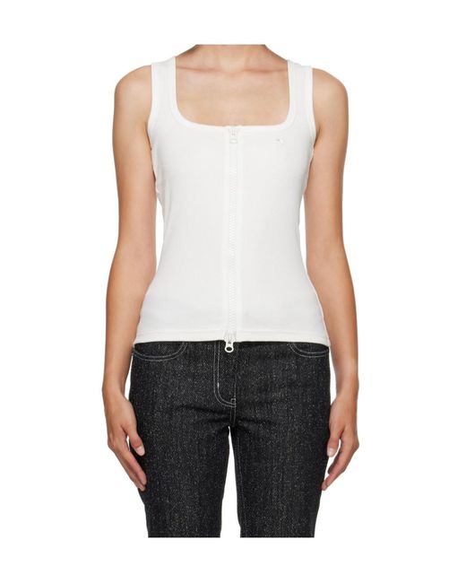 Courreges White Ribbed-Knit Zip-Up Tank Top