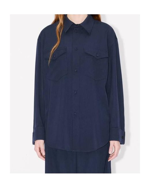 KENZO Blue Curved Hem Overshirt