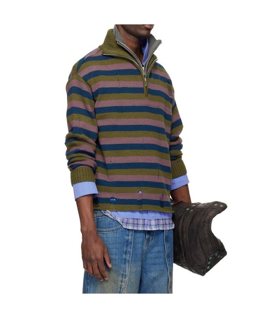 ANDERSSON BELL Black Double Striped Half-Zip Sweater for men