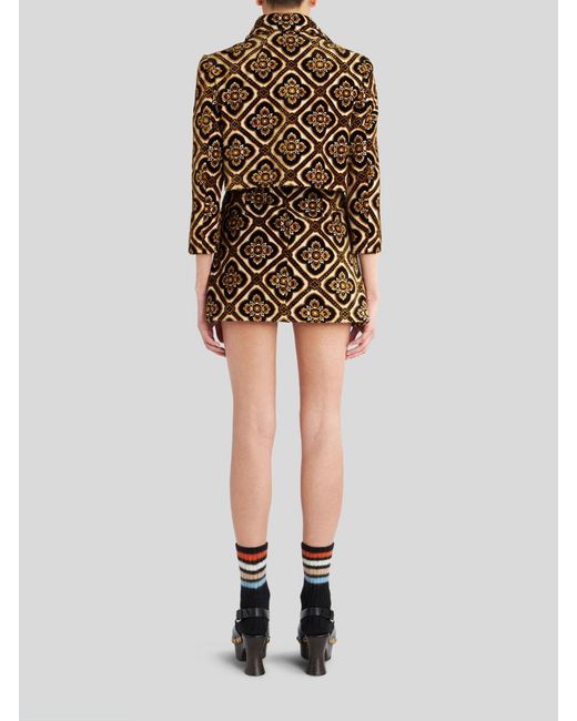 Etro Brown Geometric-Printed Buttoned Cropped Jacket