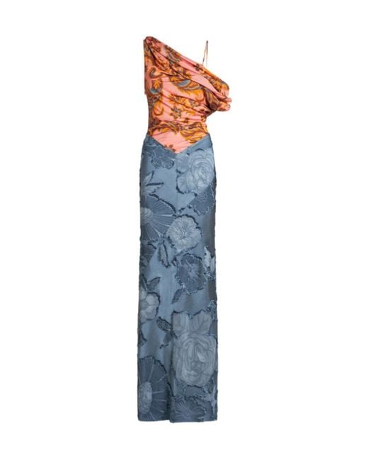 Etro Blue Jersey And Jacquard One-Shoulder Dress