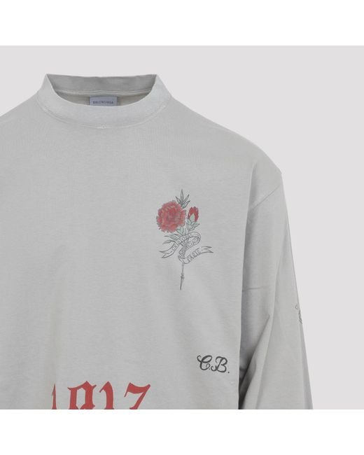 Balenciaga Gray Rose Printed Crewneck Sweatshirt for men