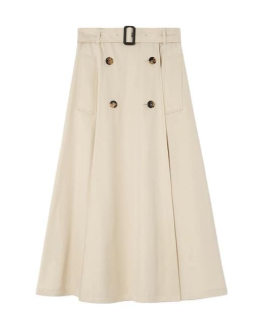 Burberry Natural Gabardine Trench Midi Skirt