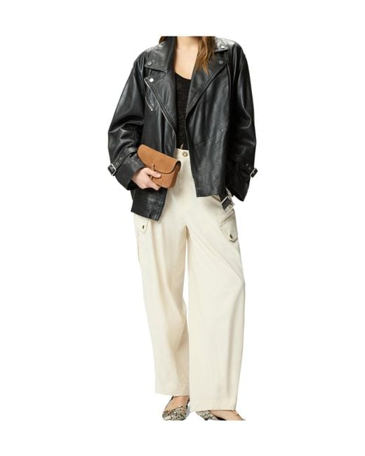 Pinko Black Belted Leather Biker Jacket