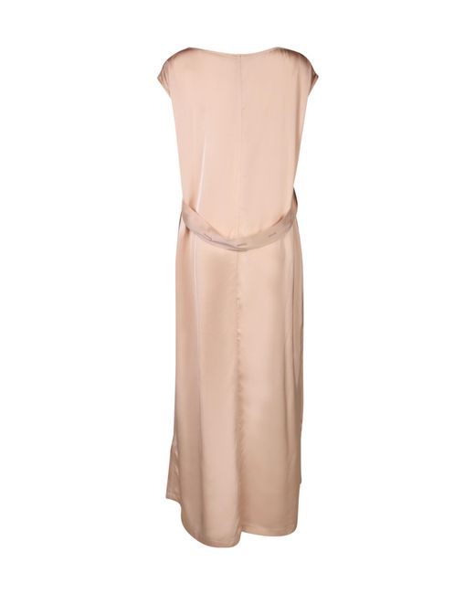 Fabiana Filippi Pink V-Neck Satin-Finish Belted Dress
