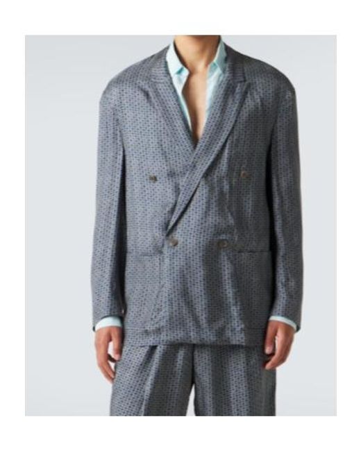 Giorgio Armani Gray Printed Double-Breasted Blazer for men