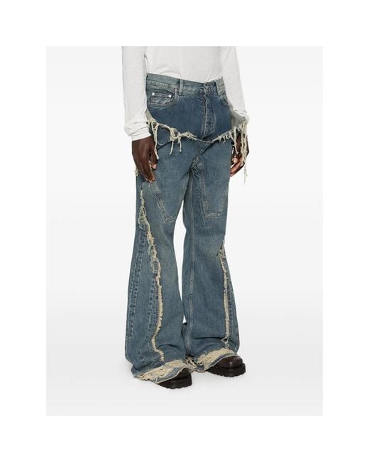 Rick Owens Blue Distressed Bootcut Jeans for men