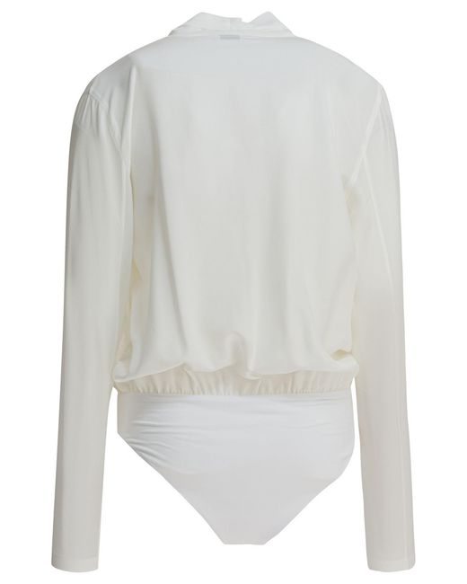 Brunello Cucinelli White V-Neck Long Sleeved Bodysuit