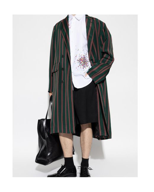 Dries Van Noten Green Striped Coat for men