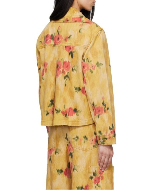 Ganni Yellow Floral Printed Denim Jacket