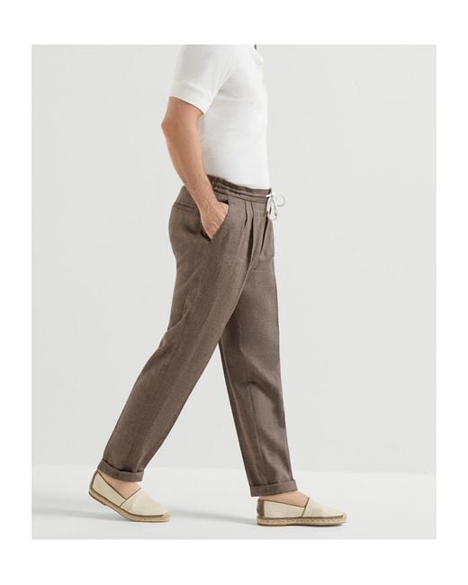Brunello Cucinelli Brown Drawstring Trousers for men
