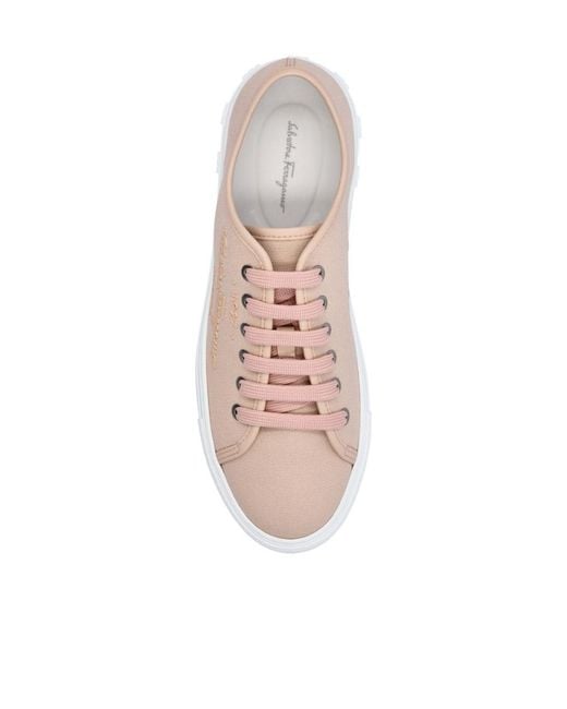 Ferragamo Pink Ferragamo Logo Embossed Lace-Up Sneakers