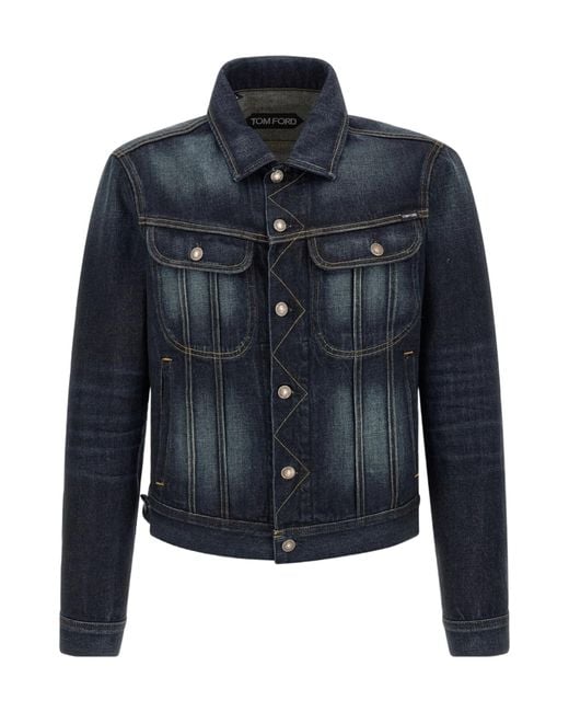 Tom Ford Blue Long-Sleeve Denim Jacket for men