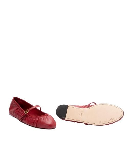 Dolce & Gabbana Red Dg Logo Plaque Ballet Flats