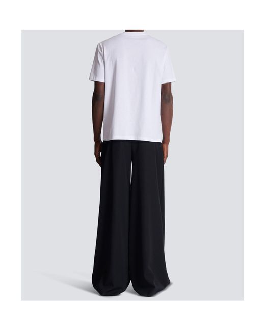Balmain White Short-Sleeved T-Shirt With Flocked College Print for men