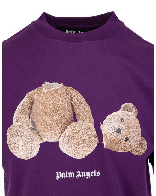 Palm Angels Purple Bear Print T-Shirt for men