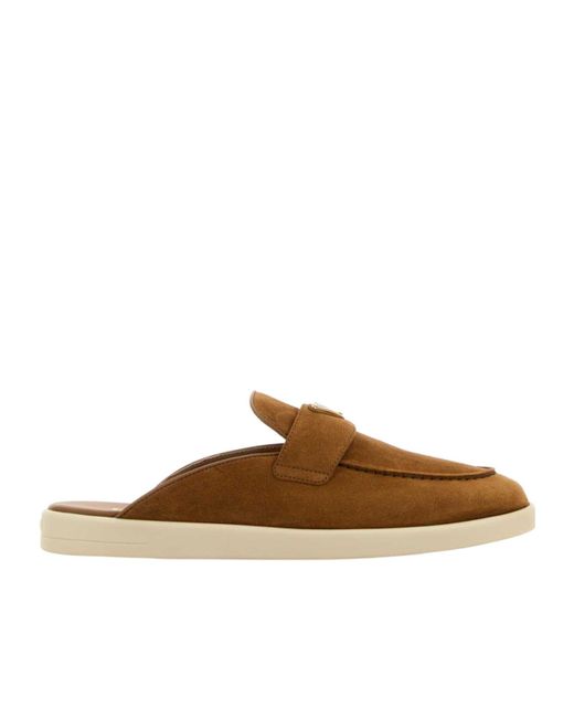 Prada Brown Logo Plaque Almond-Toe Slippers
