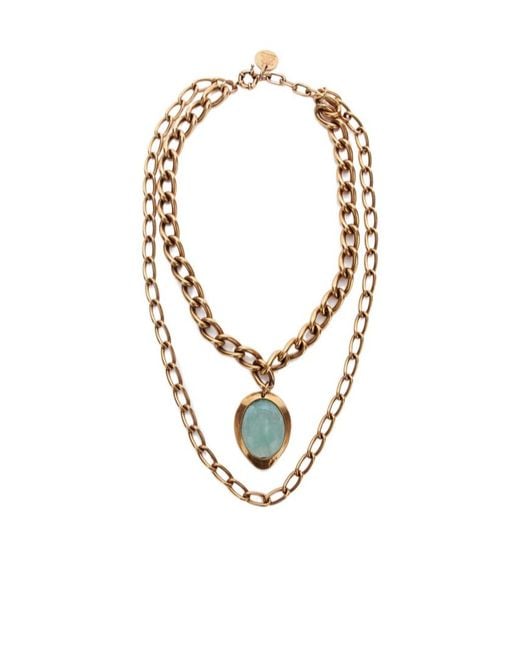 Ermanno Scervino Metallic Necklace With Double Chain And Semi-Precious Light Hard Stone
