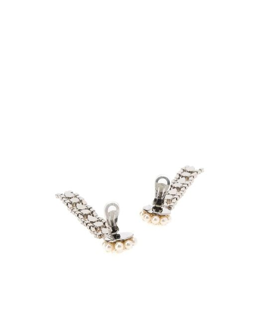 Alessandra Rich White Embellished Metal Earrings