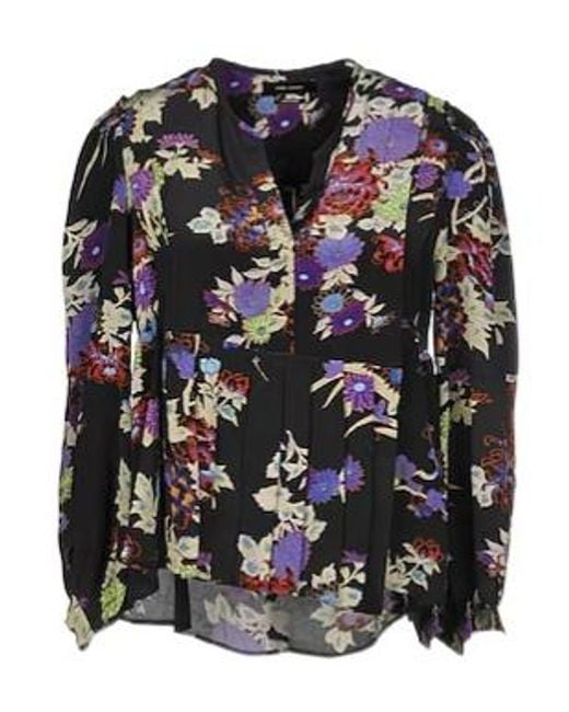Isabel Marant Black V-Neck Long Sleeve Floral Shirt