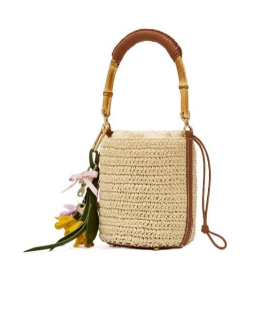 Self-Portrait Metallic Bamboo-Handle Raffia Shoulder Bag