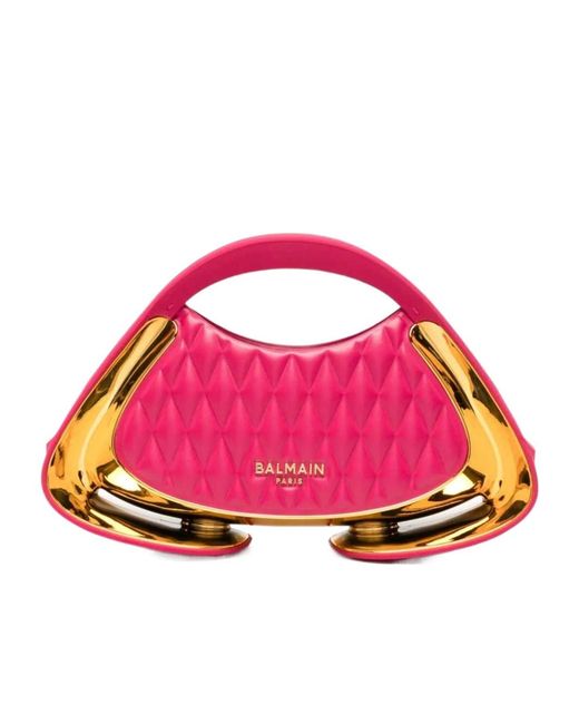 Balmain Pink Quilted Metallic-Trim Clutch Bag