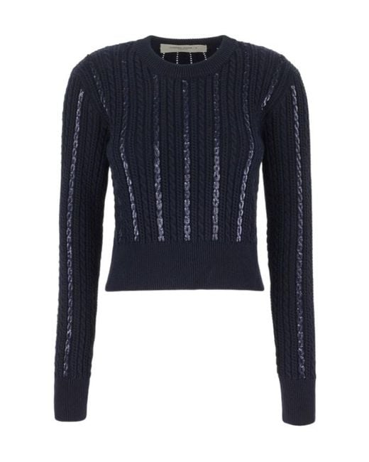 Golden Goose Deluxe Brand Blue Sequin Embellished Cable-Knit Jumper