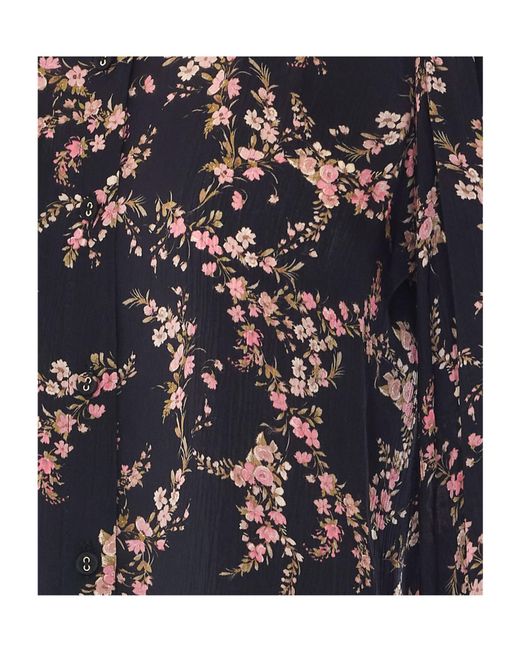Twinset Black Floral-Print Crew-Neck Shirt
