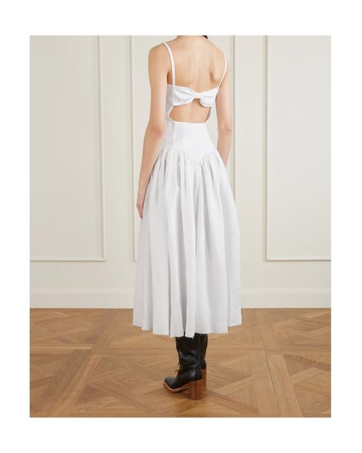 Gabriela Hearst White Oriana Open-Back Gathered Linen Midi Dress