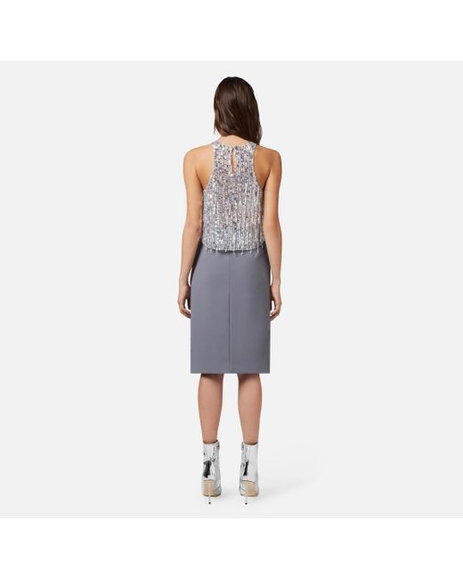 Elisabetta Franchi White Sequin Embellished Cropped Tulle Top