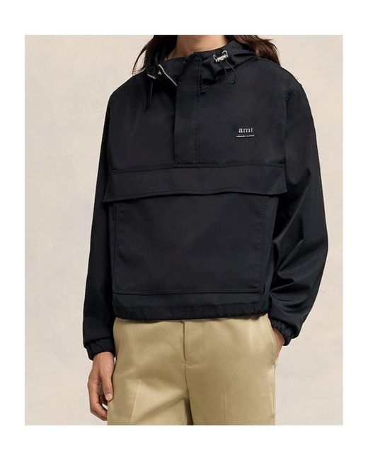 AMI Black Ami Logo Lettering Hooded Jacket for men