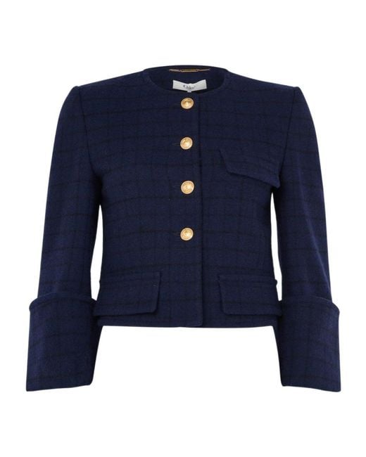 Chloé Blue Crew Neck Long-Sleeved Casual Jacket