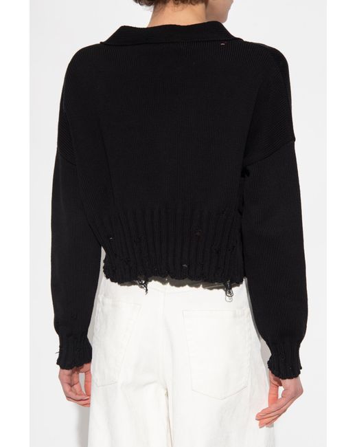 Marni Black Distressed Cropped Knitted Cardigan
