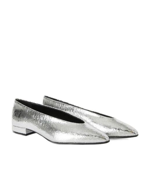 Loro Piana Gray Rebecca Crack-Texture Ballet Shoes
