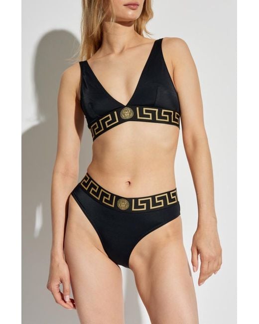 Versace Black Logo-Waistband Bikini Bottoms