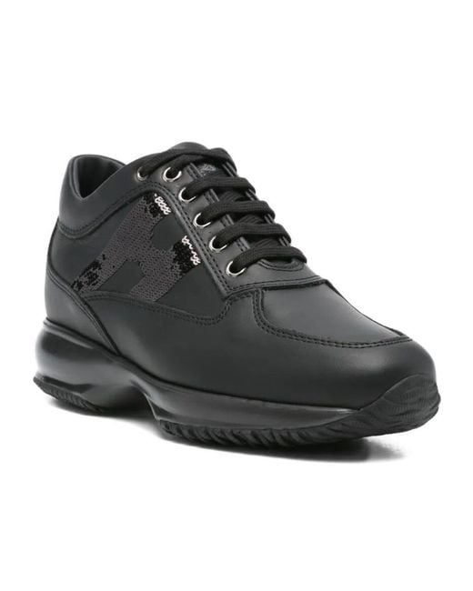 Hogan Black Interactive Sequin-Panel Lace-Up Trainers