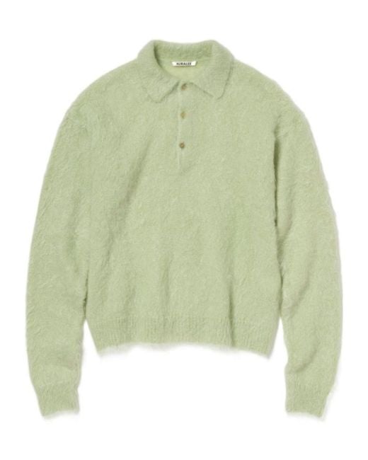 Auralee Green Long-Sleeved Brushed Polo Sweater for men