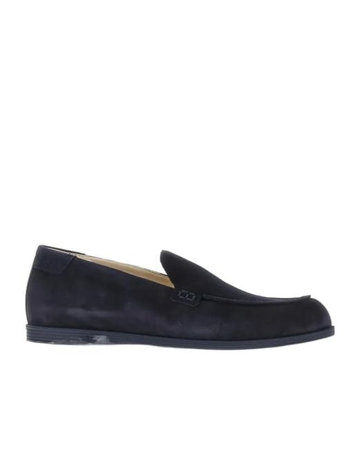 Emporio Armani Blue Embossed-Logo Loafers for men