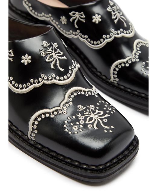 Simone Rocha Black Embroidered Leather Mules