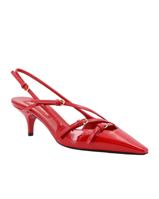 Miu Miu Red Logo Patent Slingback Pump