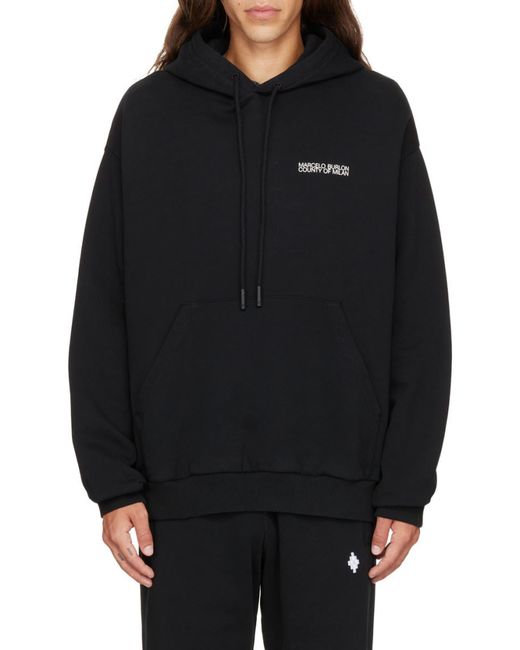 Marcelo Burlon Black County Of Milan Logo Printed Drawstring Hoodie for men