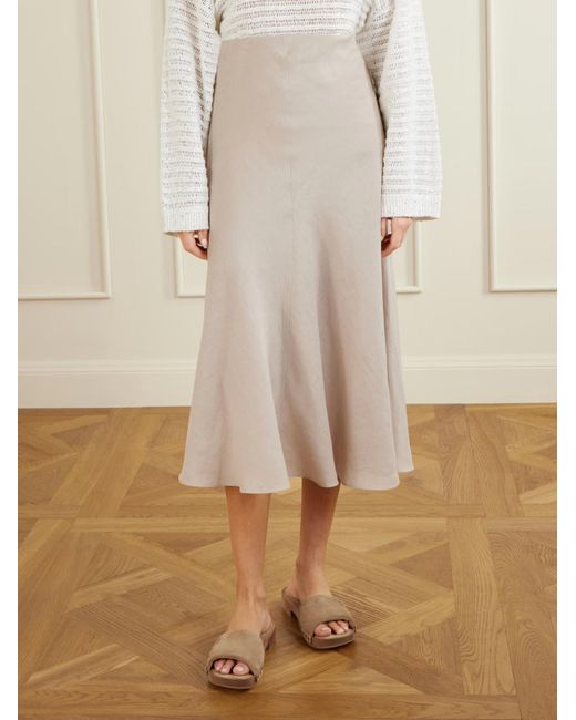 Brunello Cucinelli White Linen Midi Skirt